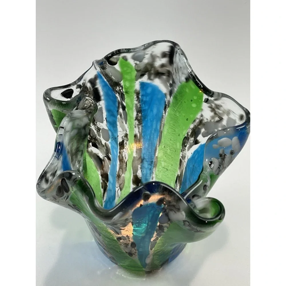 Fused Glass Vase Candleholder Tea‎ light Unique Abstract Style Multicolored